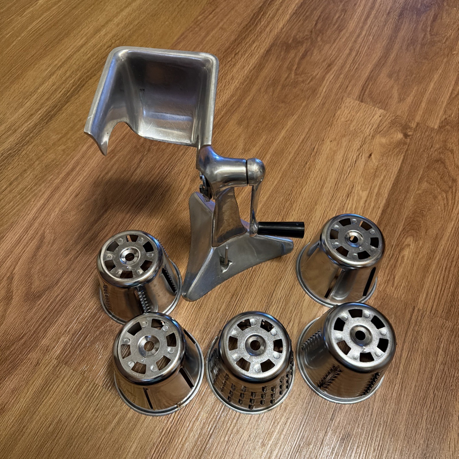 Vintage Kitchen-Quip, Inc. Manual Food Processor with 5 Cones And Suction Base