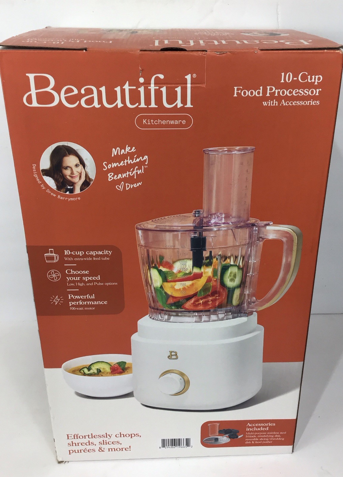 10-Cup Food Processor with Accessories, White Icing by Drew Barrymore