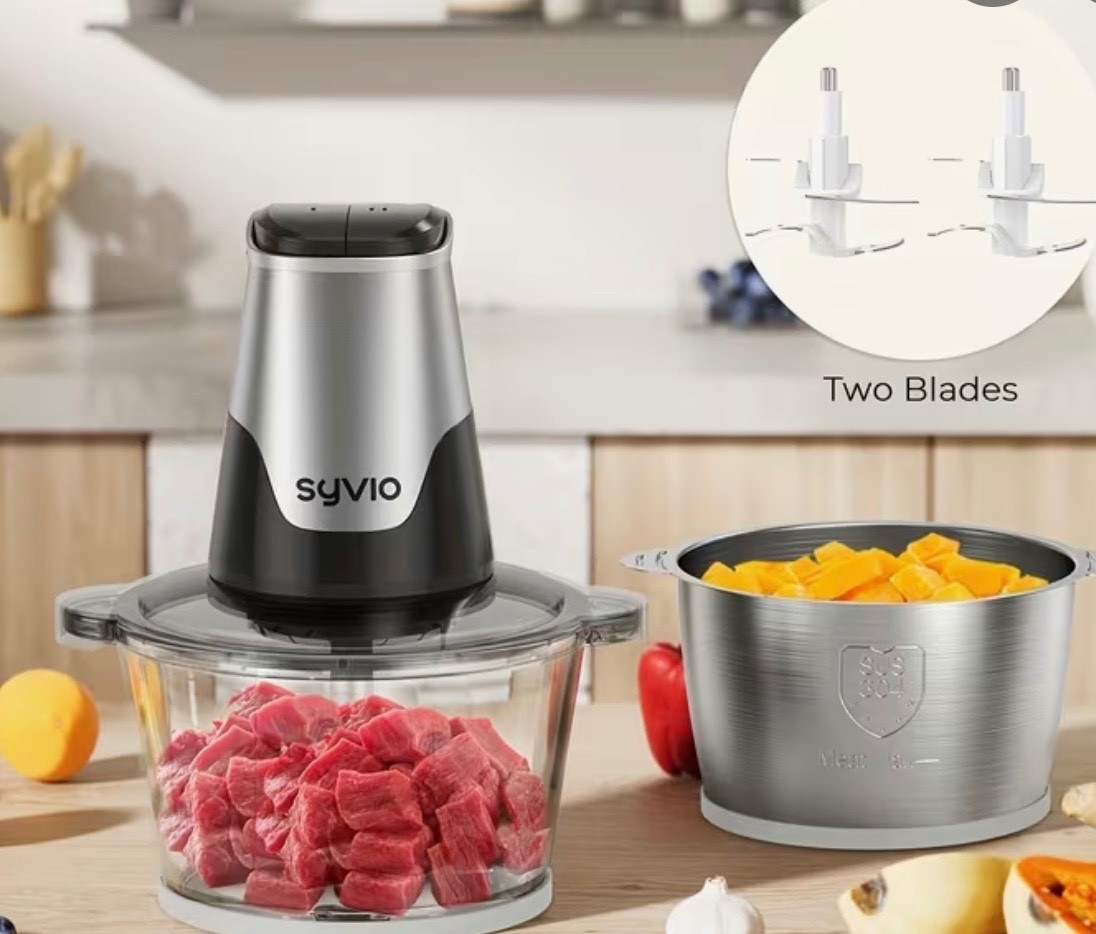 [Christmas Gifts] Syvio Food Processors with 2 Bowls, Meat Grinder 4 Bi-Level Bl