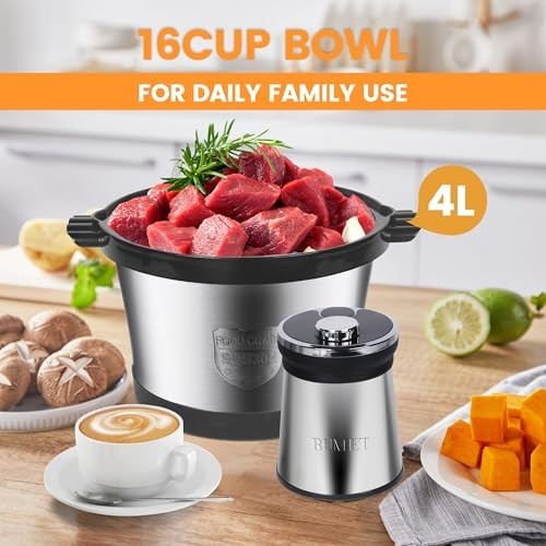 16-Cup Electric Food Processor – 850W, LED Timer, 3-Tiered Blade for Chopping, M