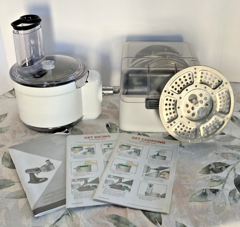 Kitchen Aid Mixer Attachment – White Food Processor/Food Dicer w/ Blades MINT