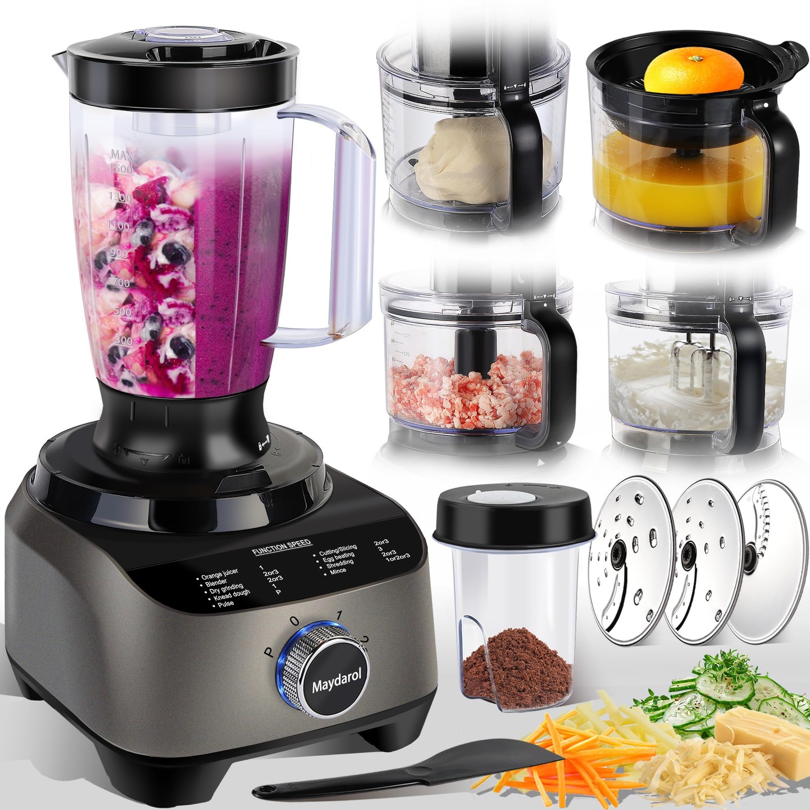 11 in 1 Food Processor Blender Combo,51oz Juice Blender, large Chute 14cup Fo…