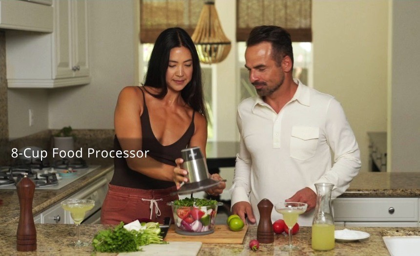 Parini Food Processor 8 Cup 2-Speed 450W BPA-Free Bowl Stainless Steel Blades