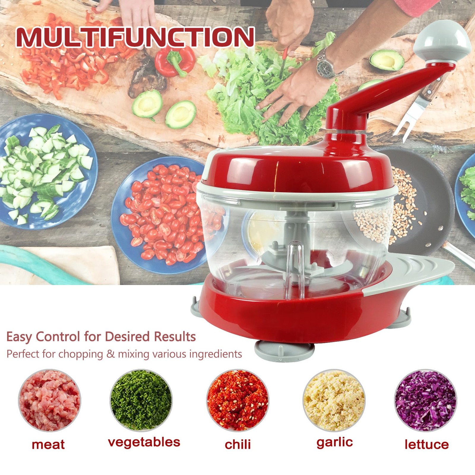 Manual Food Processor,Hand Powered Crank Food Processor Chopper,Food Vegetabl…