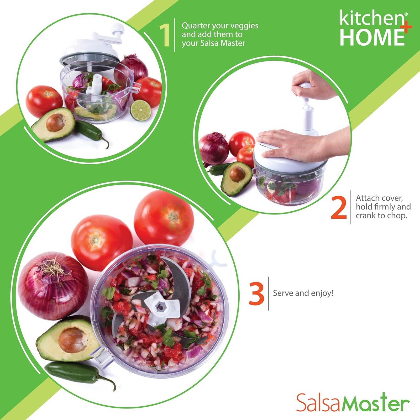 Manual Food Processor, Stainless Steel Blades, 5 Cup Capacity, White, Versatile