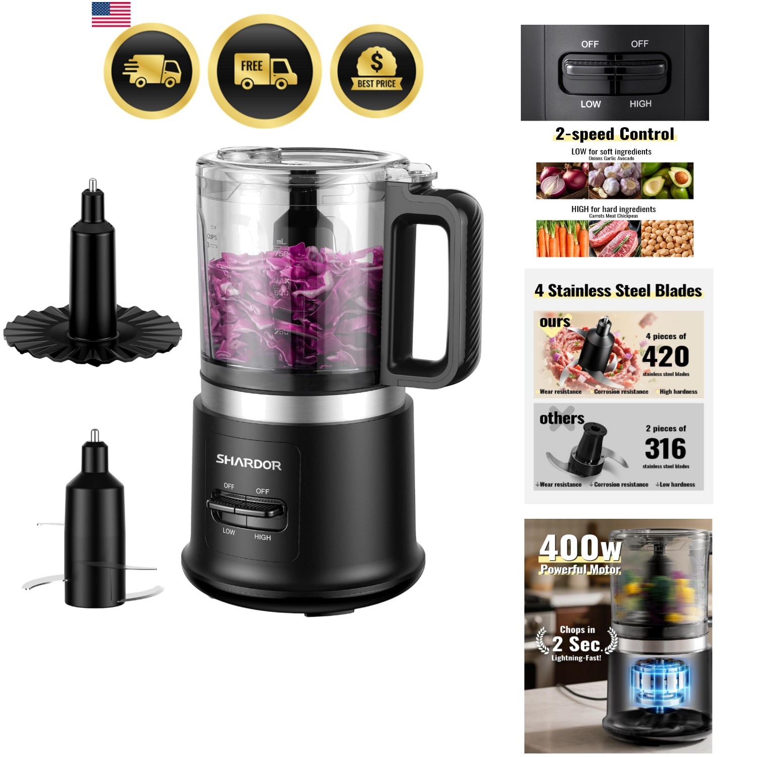 Food Chopper, 4 Cup Mini and Fast Food Processor, Electric Meat Grinder with …