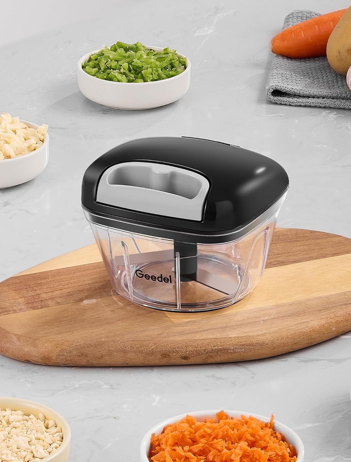 Manual Food Processor Vegetable Cutter 2 Cup Compact Kitchen Chopper