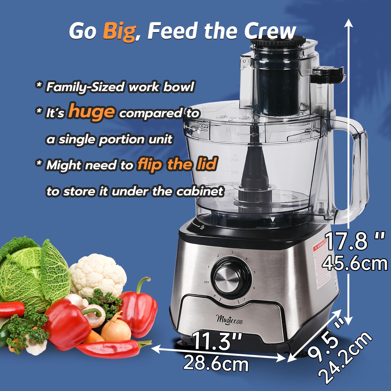 14-Cup French-Fry-Cutter Storage-Drawer Food-Processor – Large Feed Chute, Built