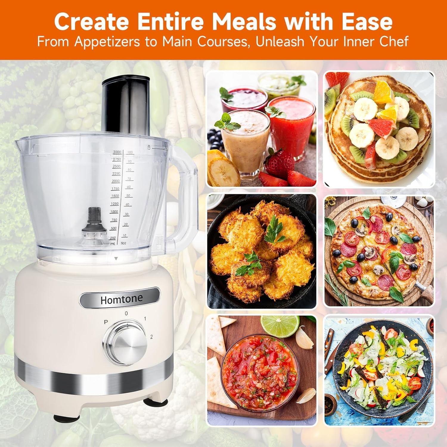 Large Food Processor Homtone 16 Cup Chopper Shredder Slicer