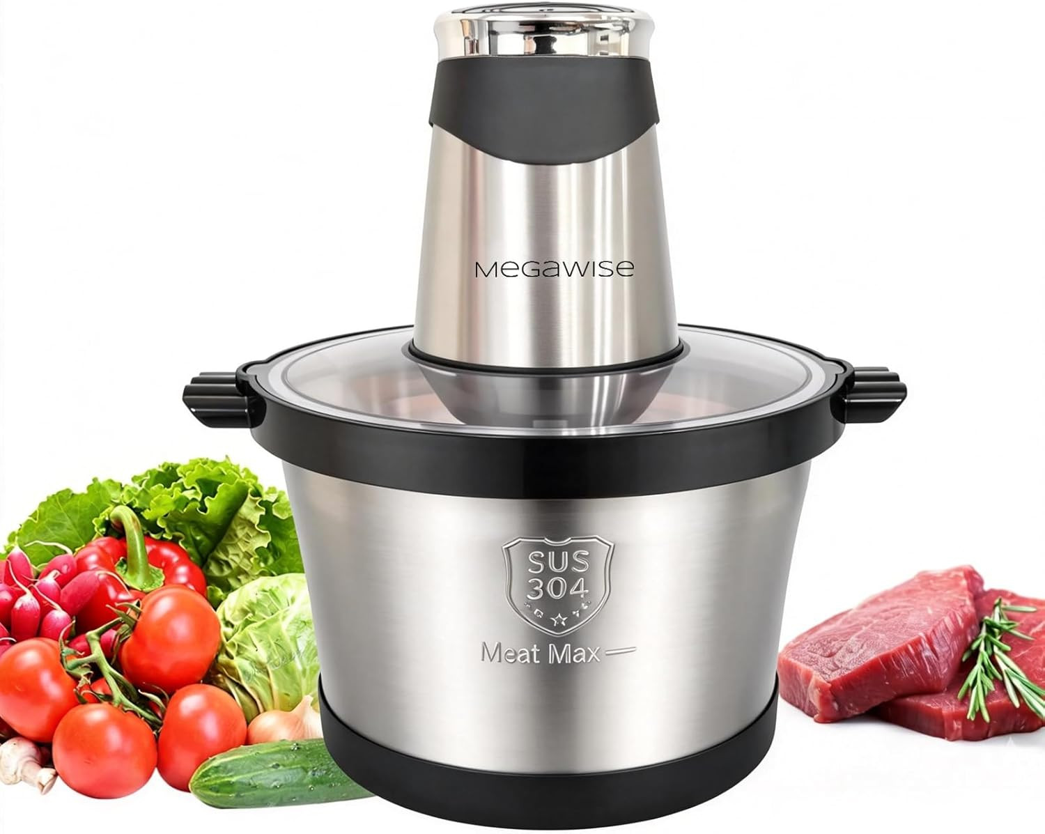 Electric Food Processor, 1000W Meat Grinder & Vegetable Chopper with 6L 304# Sta
