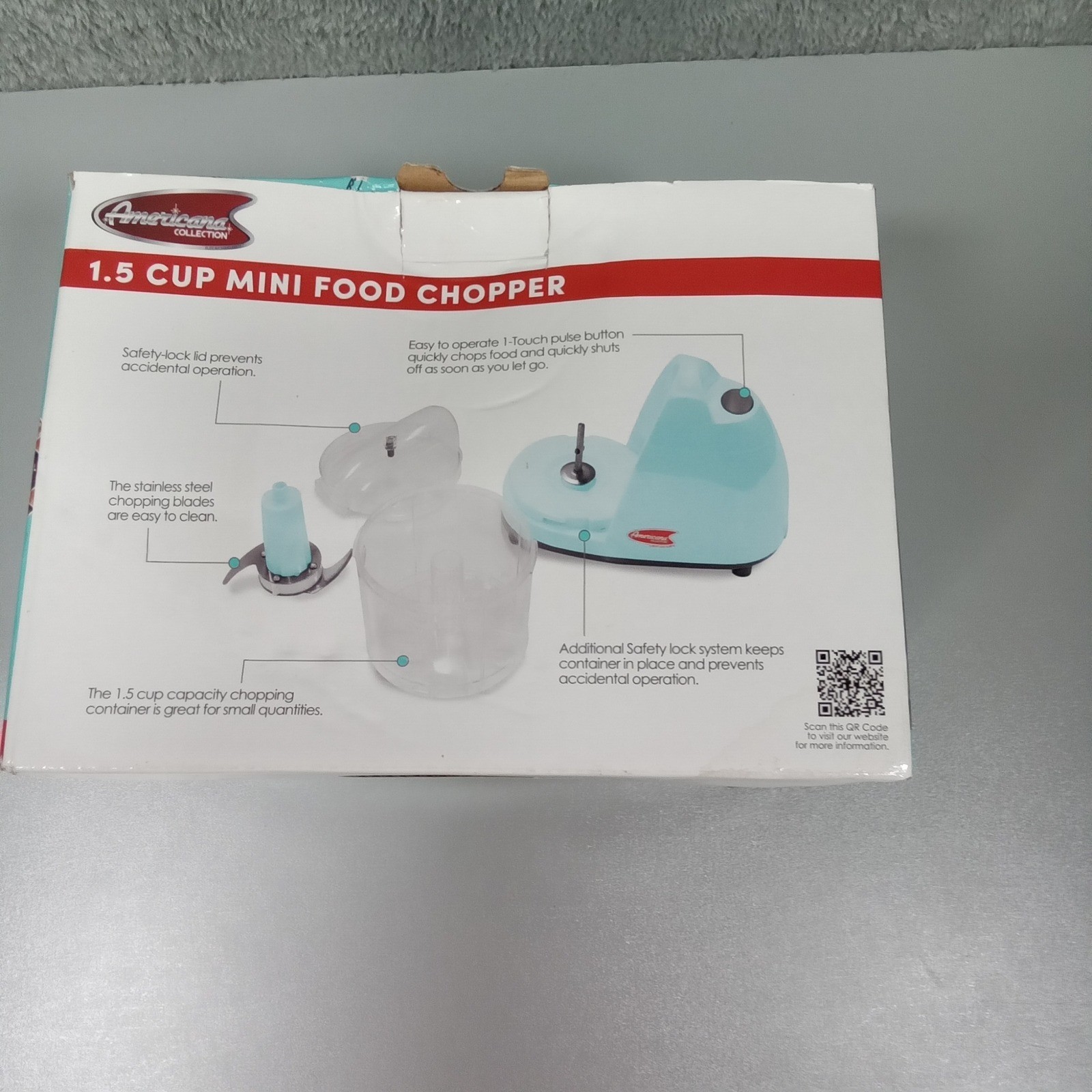 Americana Collection 1.5 Cup Mini Food Chopper Mint Blue EMC-001BL Elite Gourmet