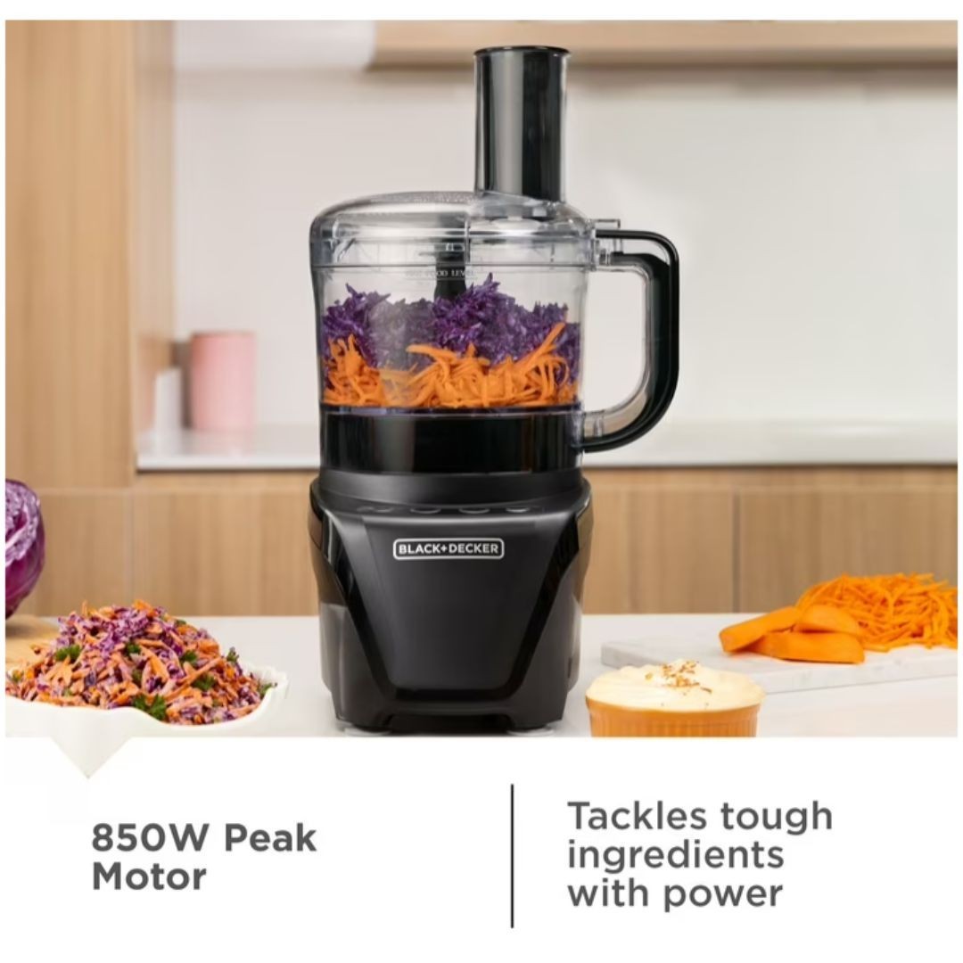 BLACK+DECKER Easy Assembly 8-Cup Food Processor, 850W, 2 Speeds + Pulse, Chop