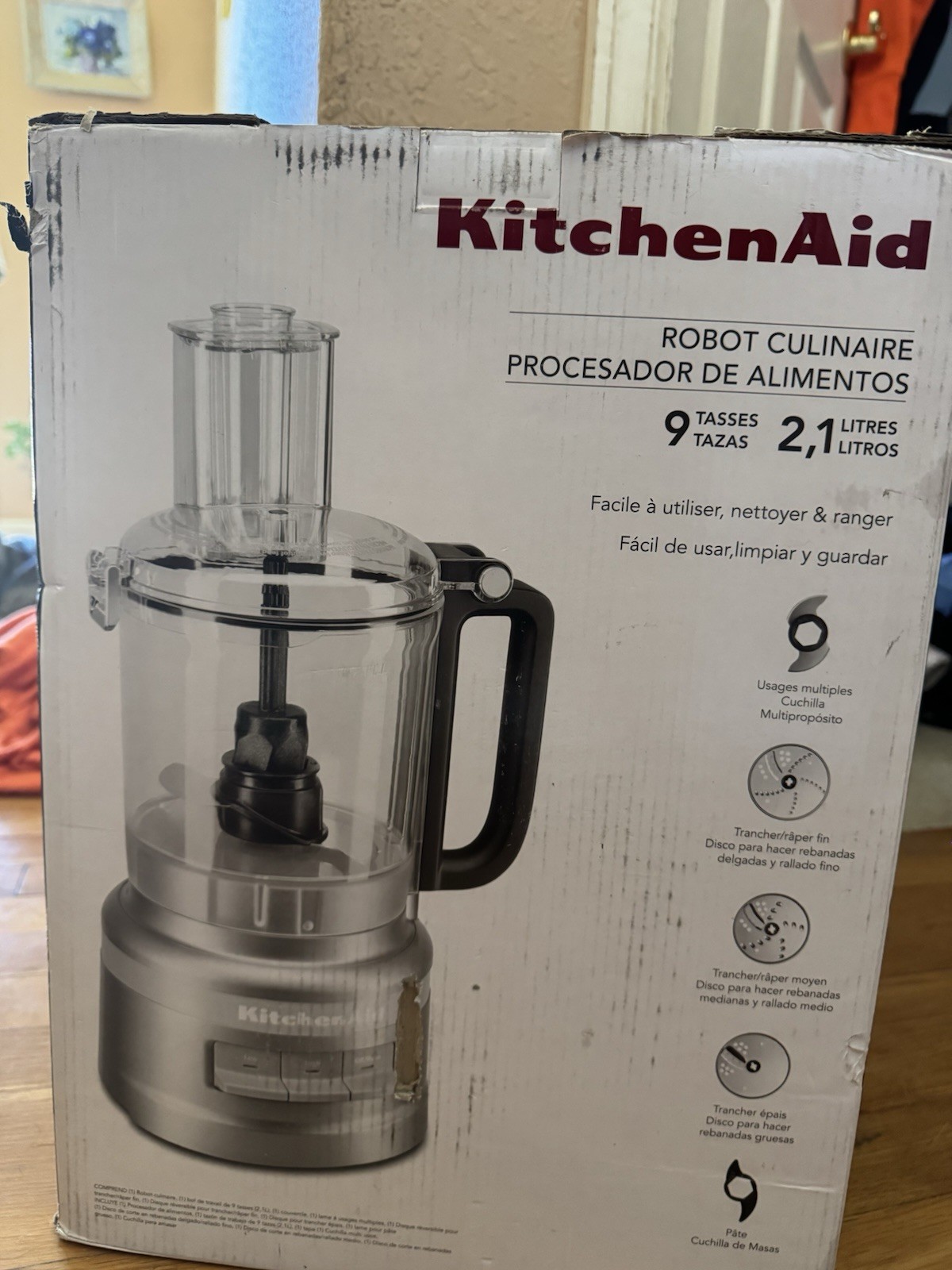 KitchenAid 9 Cup Silver Food Processor Stainless Finish 300W 120V 2-Speed