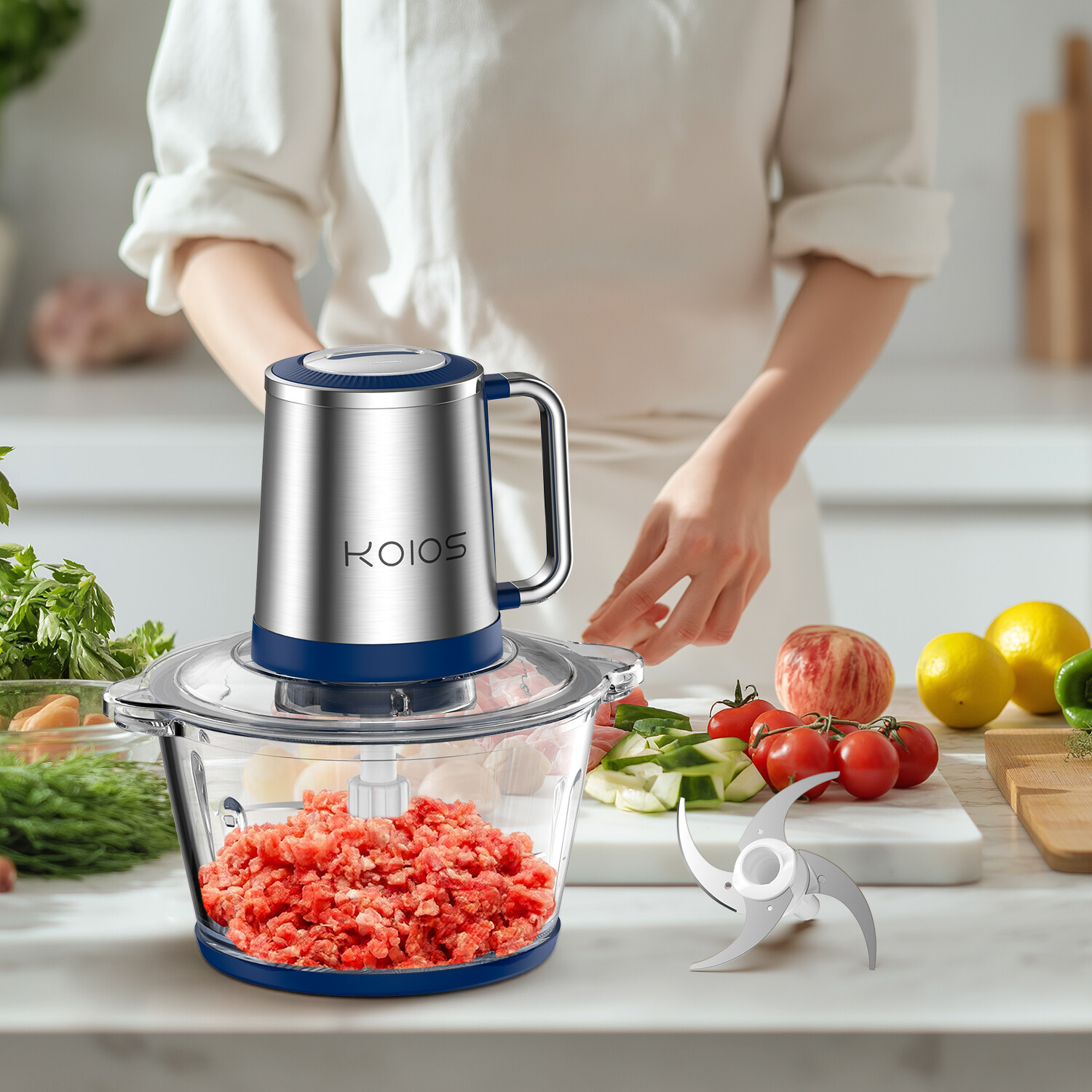 KOIOS Meat Grinder Electric Food Chopper, 2 Speeds 8 Cup Food Processor Silver