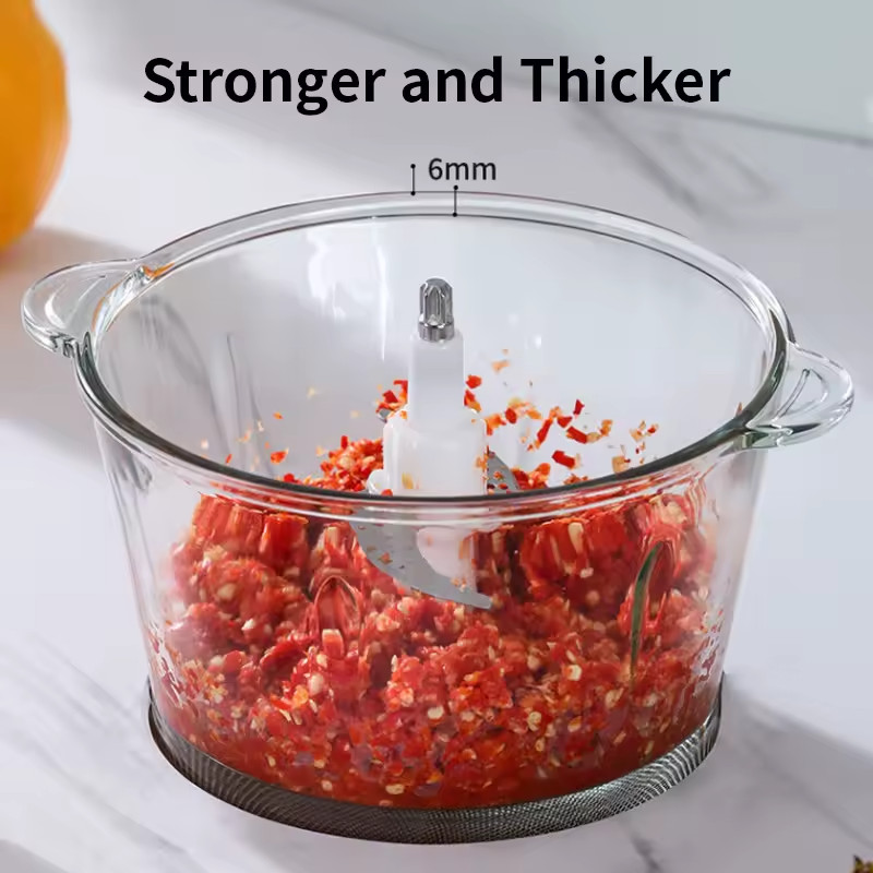 120V US Food Processor 350W Meat Grinder 2L Glass Bowl 3-Speed 2 Bi-Level Blades
