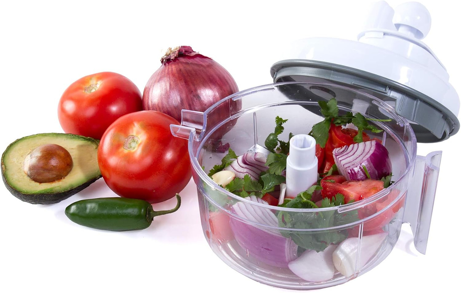 Manual Food Processor, Stainless Steel Blades, 5 Cup Capacity, White, Versatile