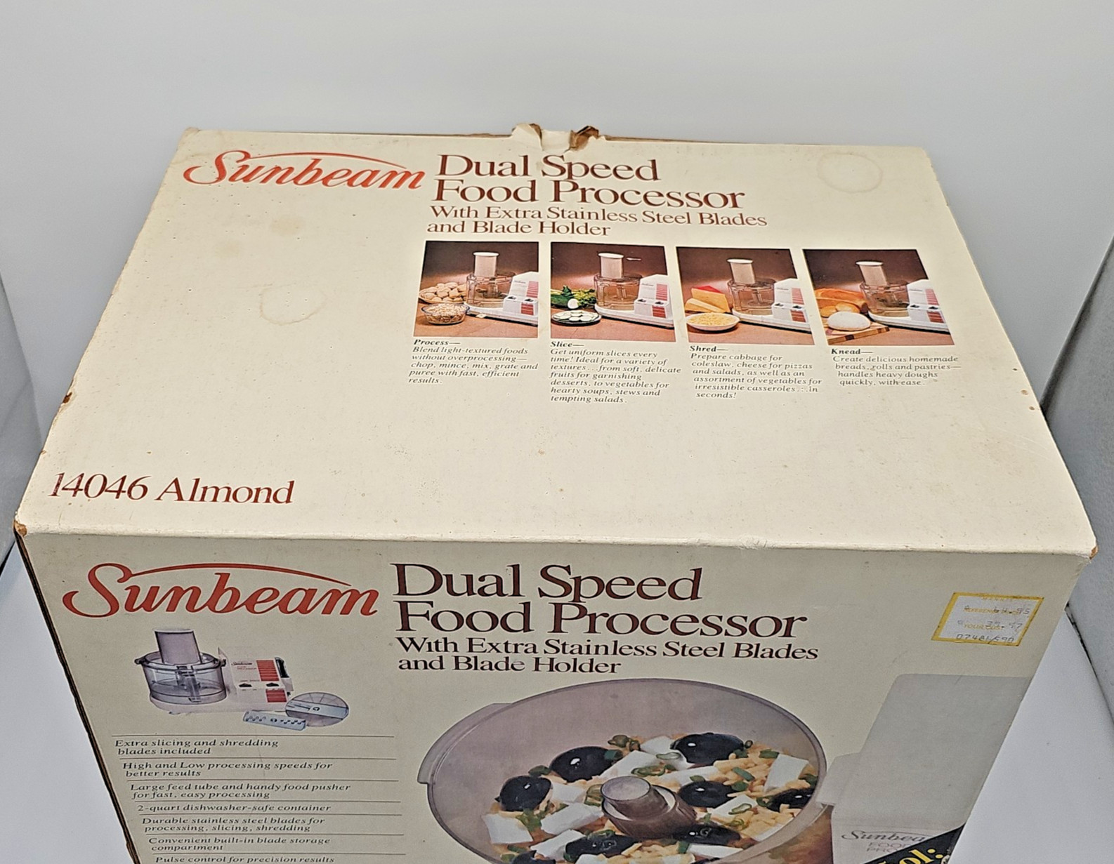 Sunbeam Dual Speed Food Processor 14046 Almond 2 QT Capacity Extra Blades/Holder