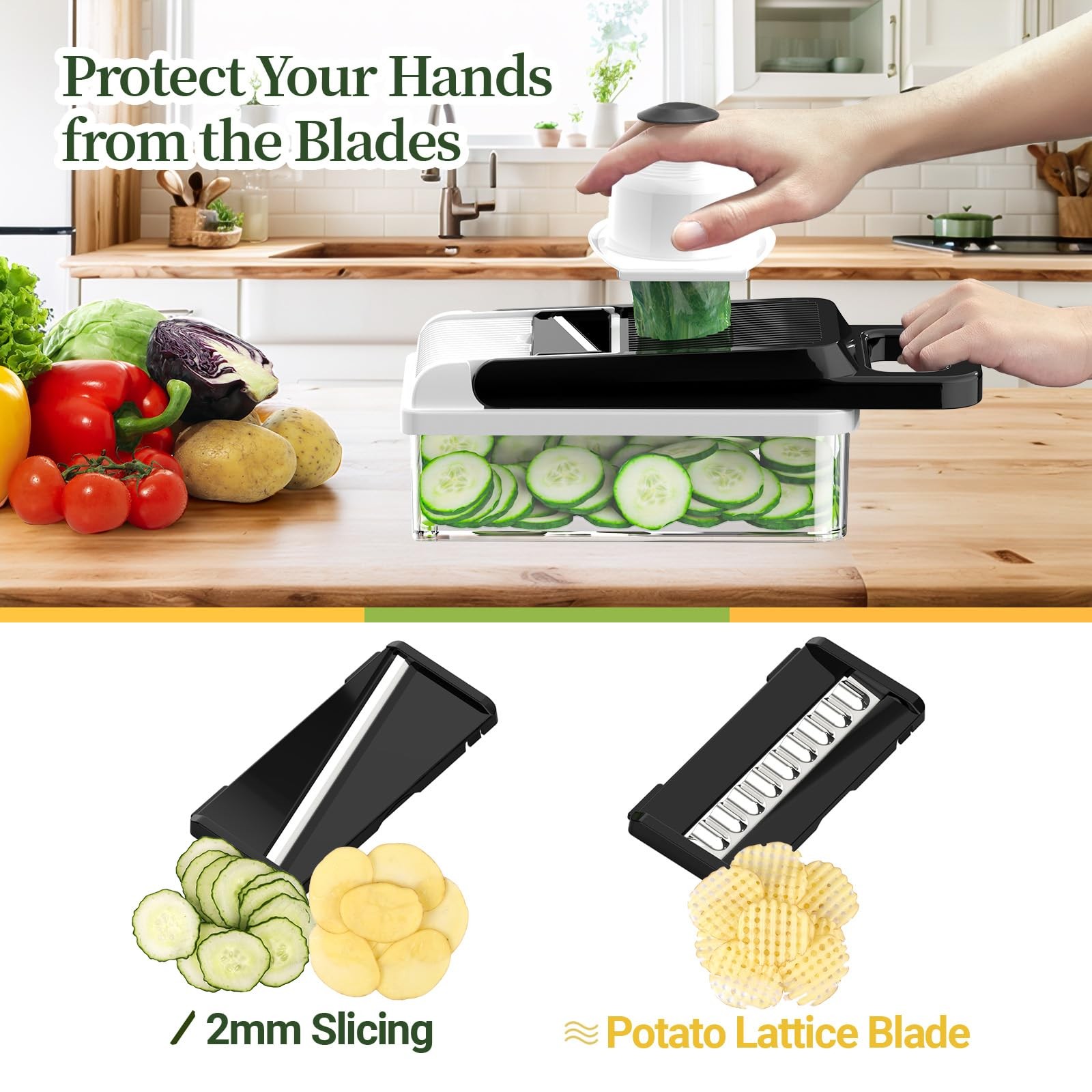 StoreHappily 12-in-1 Vegetable Chopper, 7 Blades Veggie Chopper Large, Black