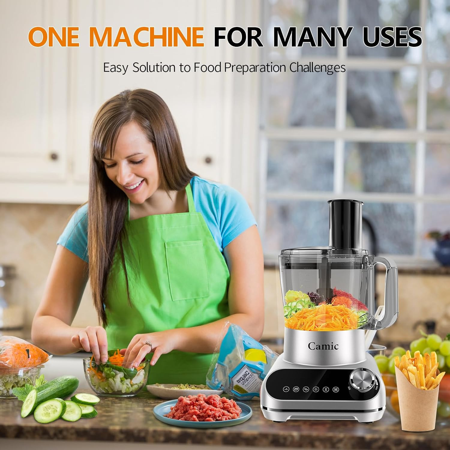 600W Food Processor, 72OZ Large Capacity Countertop Electric Vegetable Chopper w
