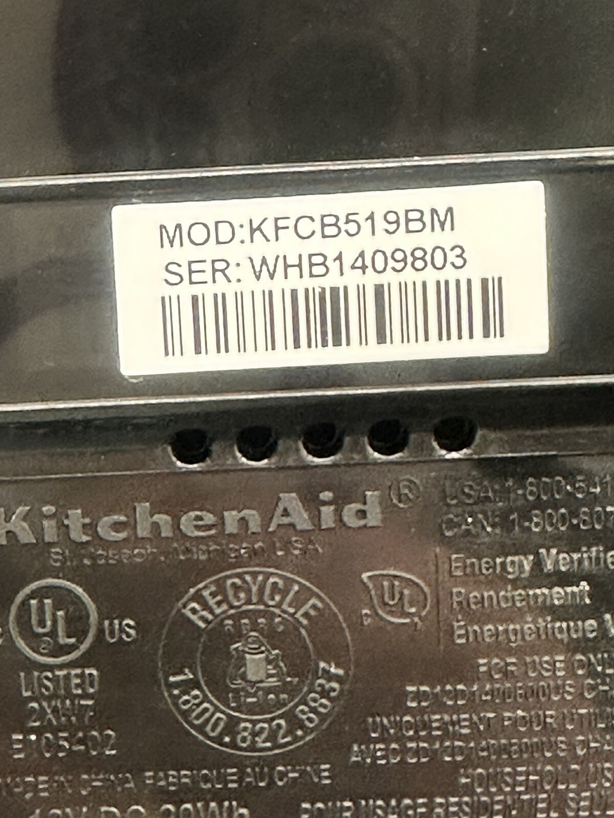 Kitchen Aid 5 Cup Cordless Chopper Base Only Replacement Matte Black KFCB519BM