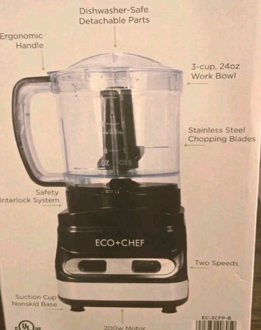 Echo Chef Food Processor 200w Chop/Grind 2 Speed 3 Cup Stainless Steel blades