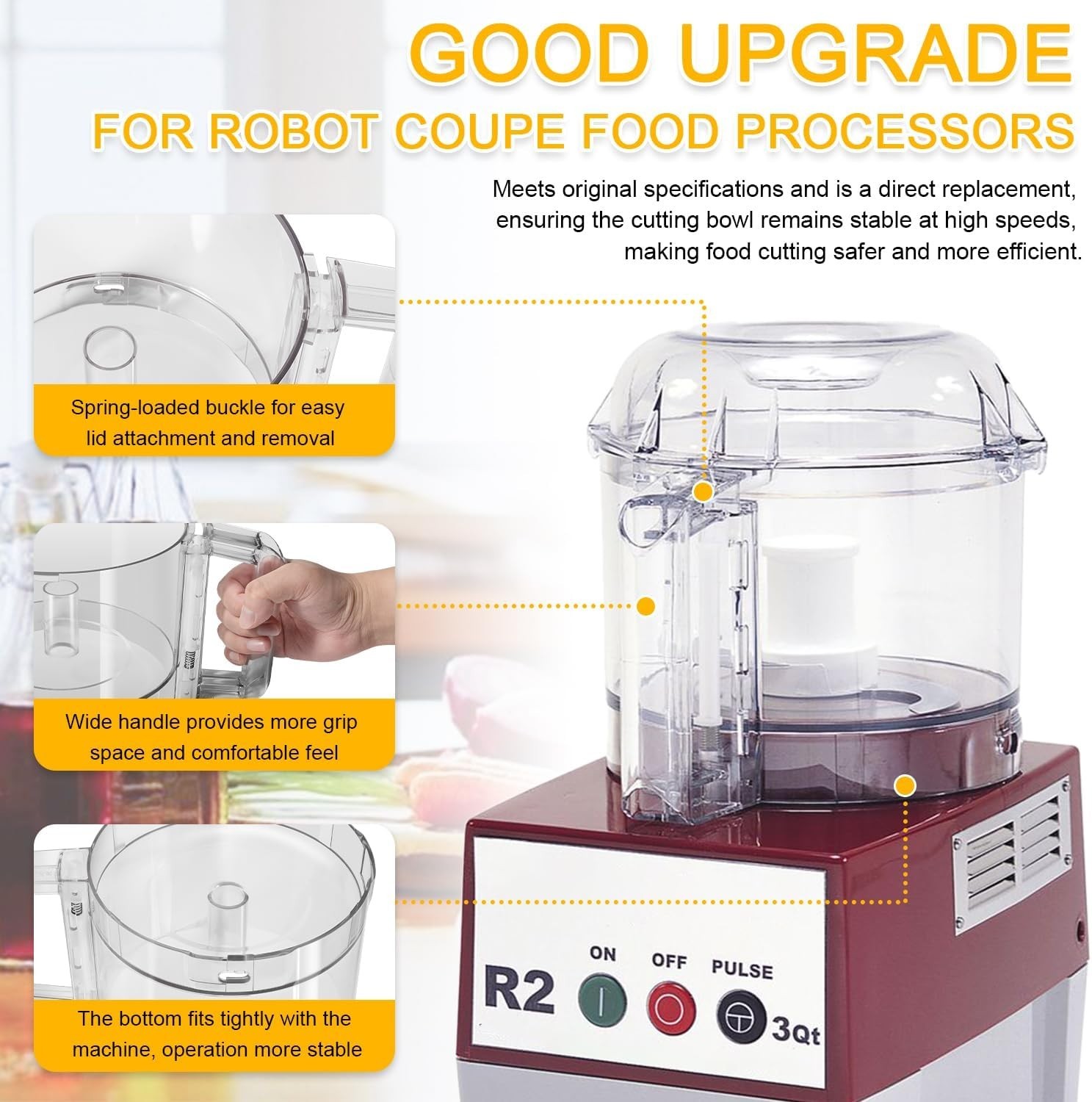 3QT Clear Bowl 112203 Replacement for Robot Coupe R2 R2B R2N Food Processor