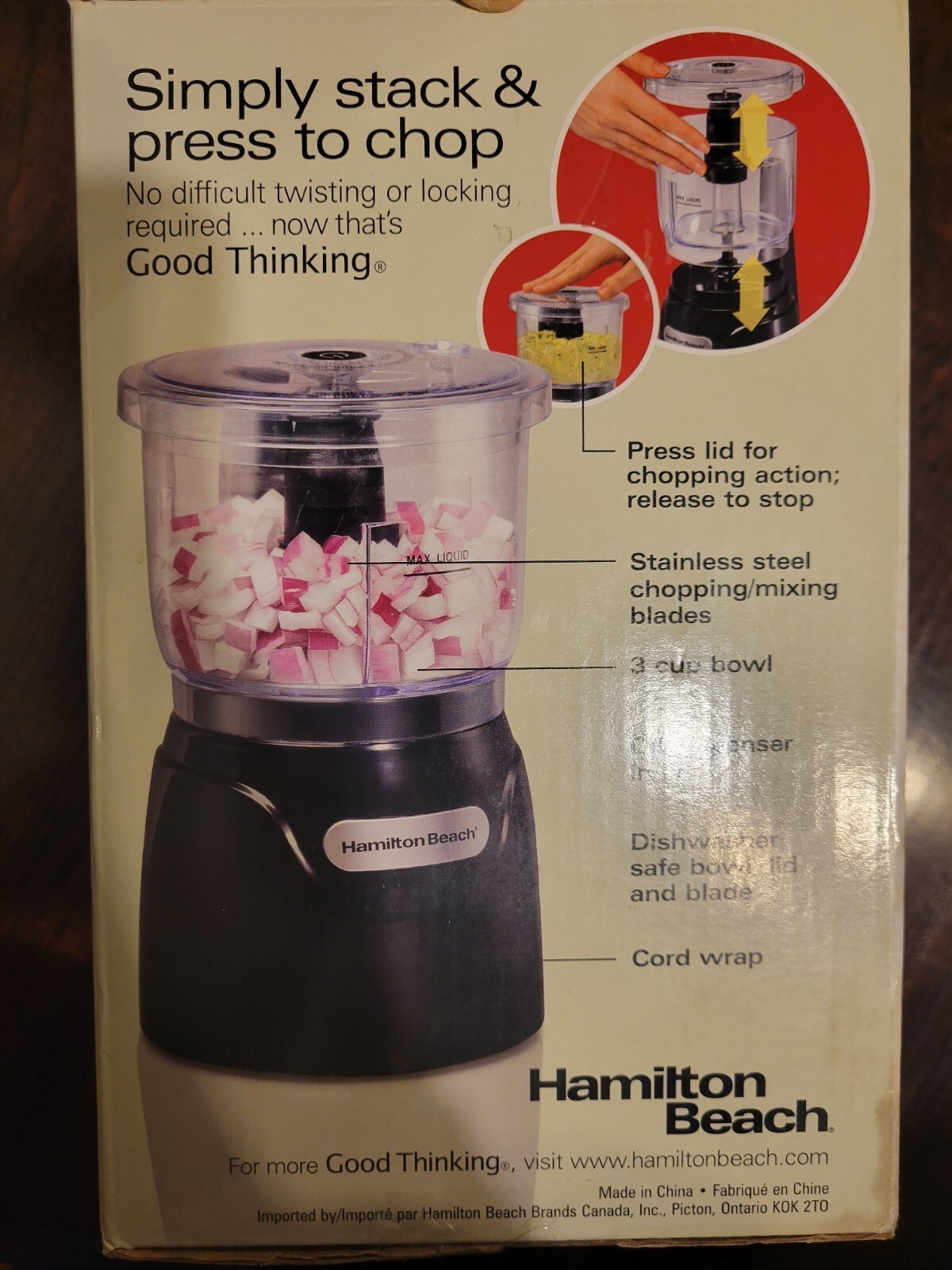 Hamilton 72850 Beach Stack & Press 3-Cup Chopper – Black – NEW OPEN BOX