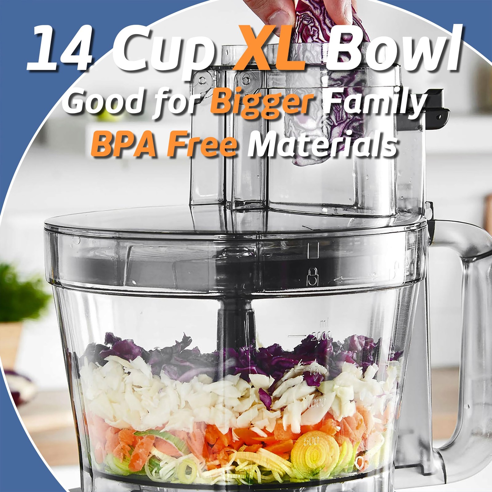 14-Cup French-Fry-Cutter Storage-Drawer Food-Processor – Large Feed Chute, Built