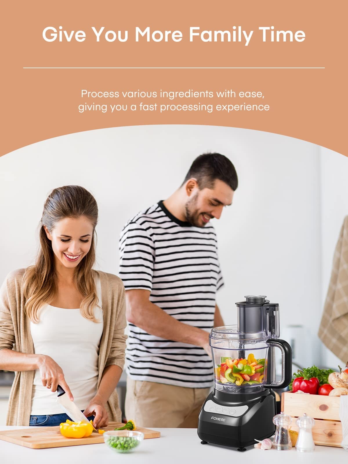 Fohere Food Processor 12 Cup 2-In-1 Feed Chute Food Grinder 500 Watt Motor Bpa