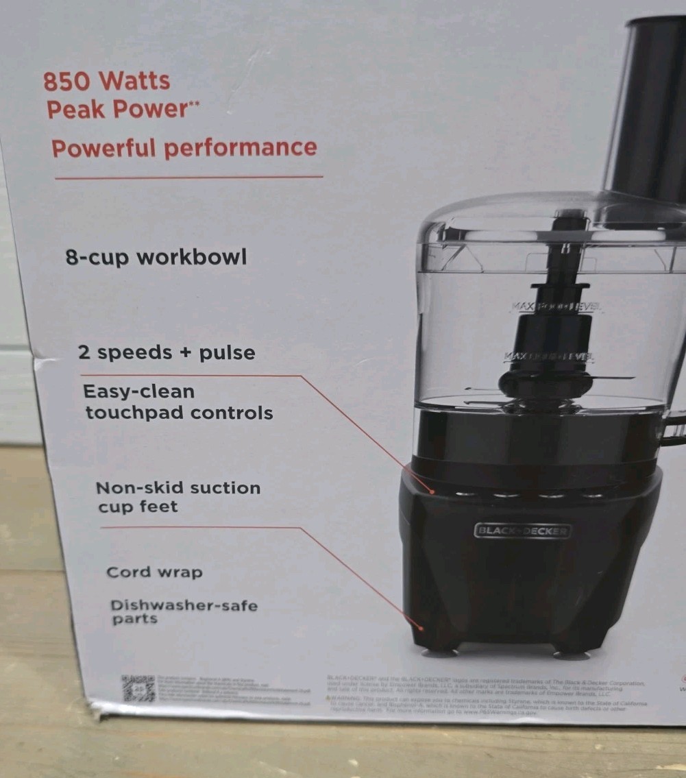 BLACK+DECKER Easy Assembly 8-Cup Food Processor, Black, FP4200B, New Sealed Box