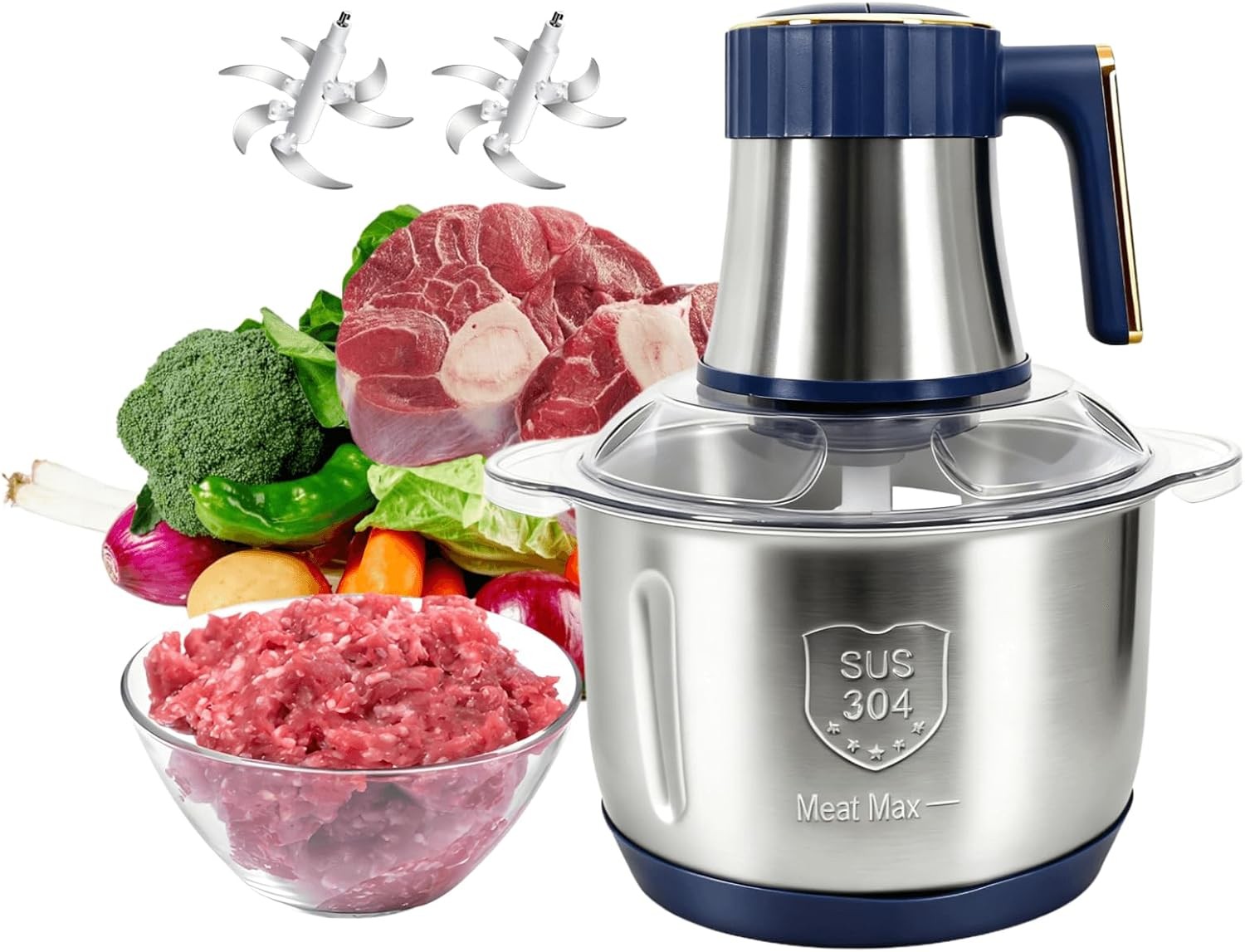 Food Processor 5-Speed Electric Food Chopper Meat Grinder 5L(20Cups W/ Two US