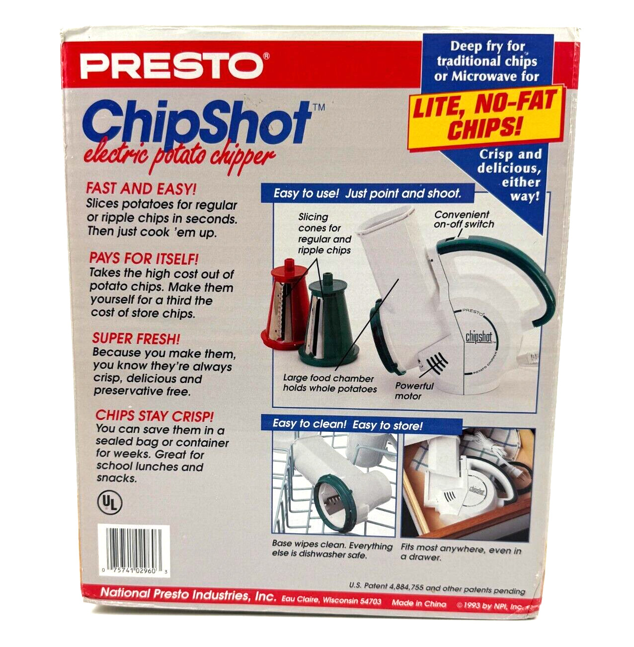 Presto Chip Shot Electric Potato Chipper Slicer Lite No Fat Chip Maker VTG 94