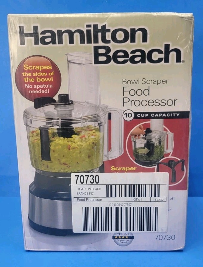 Hamilton Beach 70730 10-Cup Food Processor With Bowl Scraper, Black & Stainless