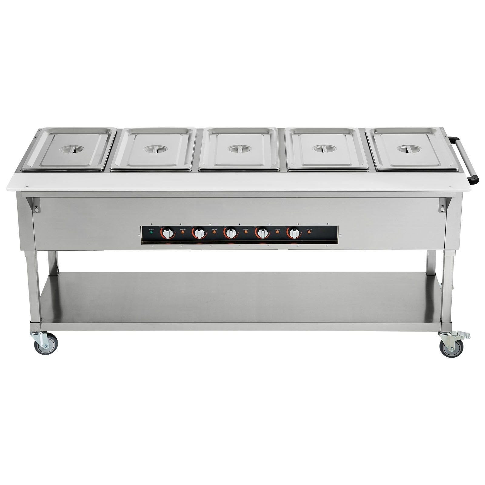 5-Pan 20.6QT Food Warmer 3750W 4Wheels 2Lock