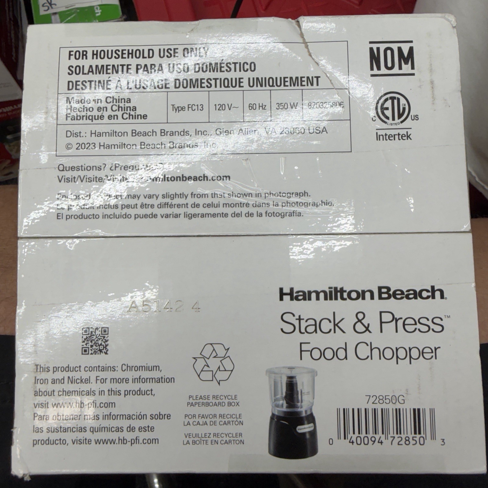 Hamilton Beach Stack & Press 3-Cup Chopper 72850G