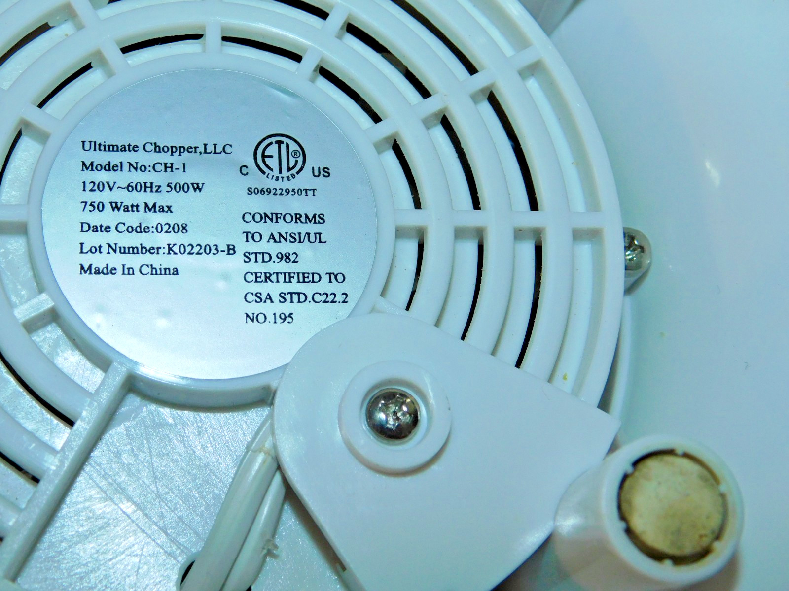 Ultimate Chopper Food Processor CH-1, Complete & Tested