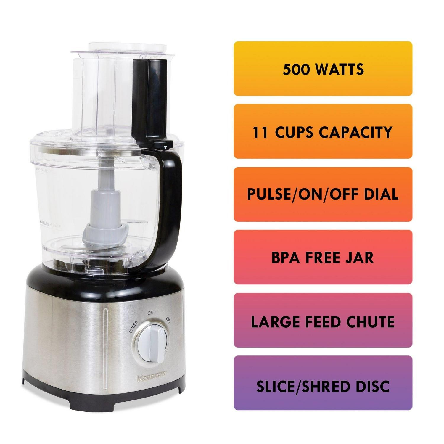 Kenmore 11-Cup Food Processor And Vegetable Chopper, Black And Silver
