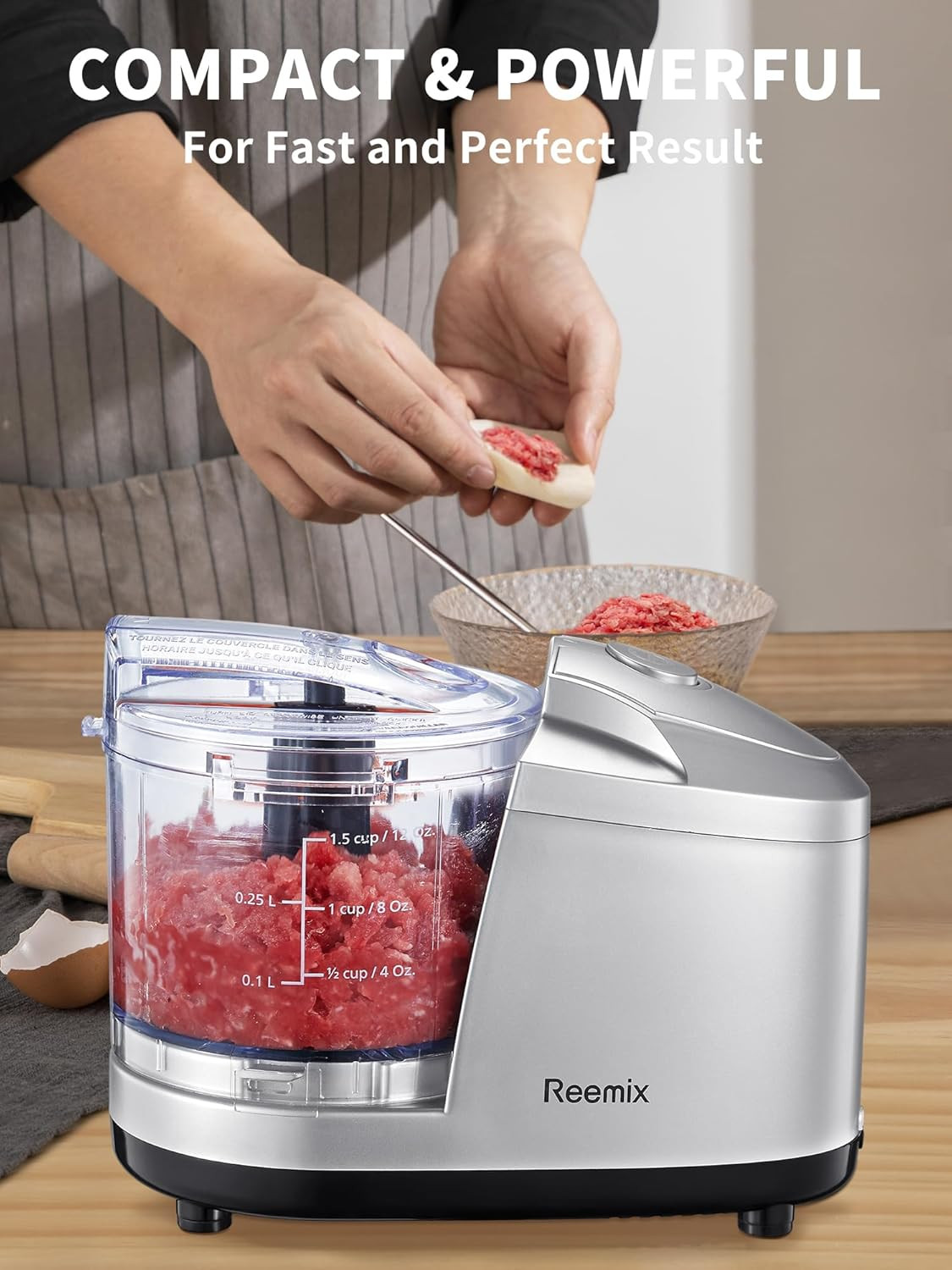 1.5-Cup One-Touch Electric Food Chopper, 100W Mini Food Processor Meat Grinder,
