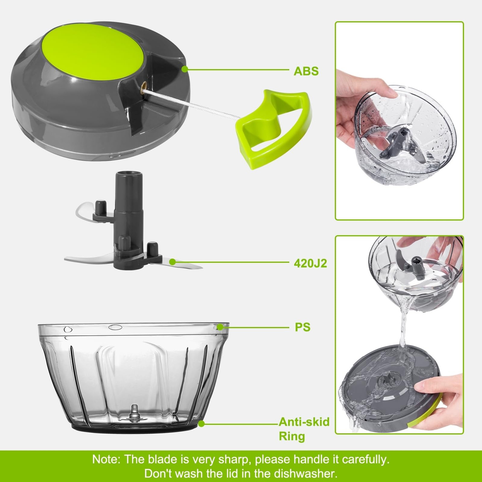 500ml Manual Food Processor Vegetable Chopper Hand Pull Garlic Mincer Onion