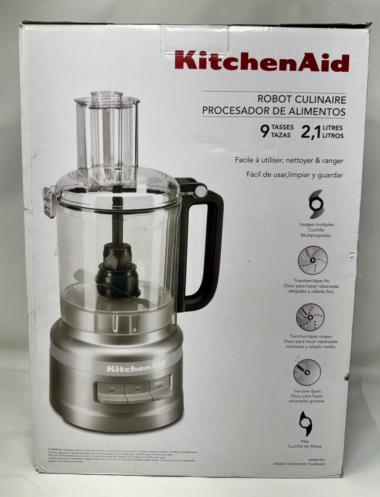 KitchenAid 9 Cup Food Processor Plus 3 Speed Option Wide Mouth Empire Silver NEW