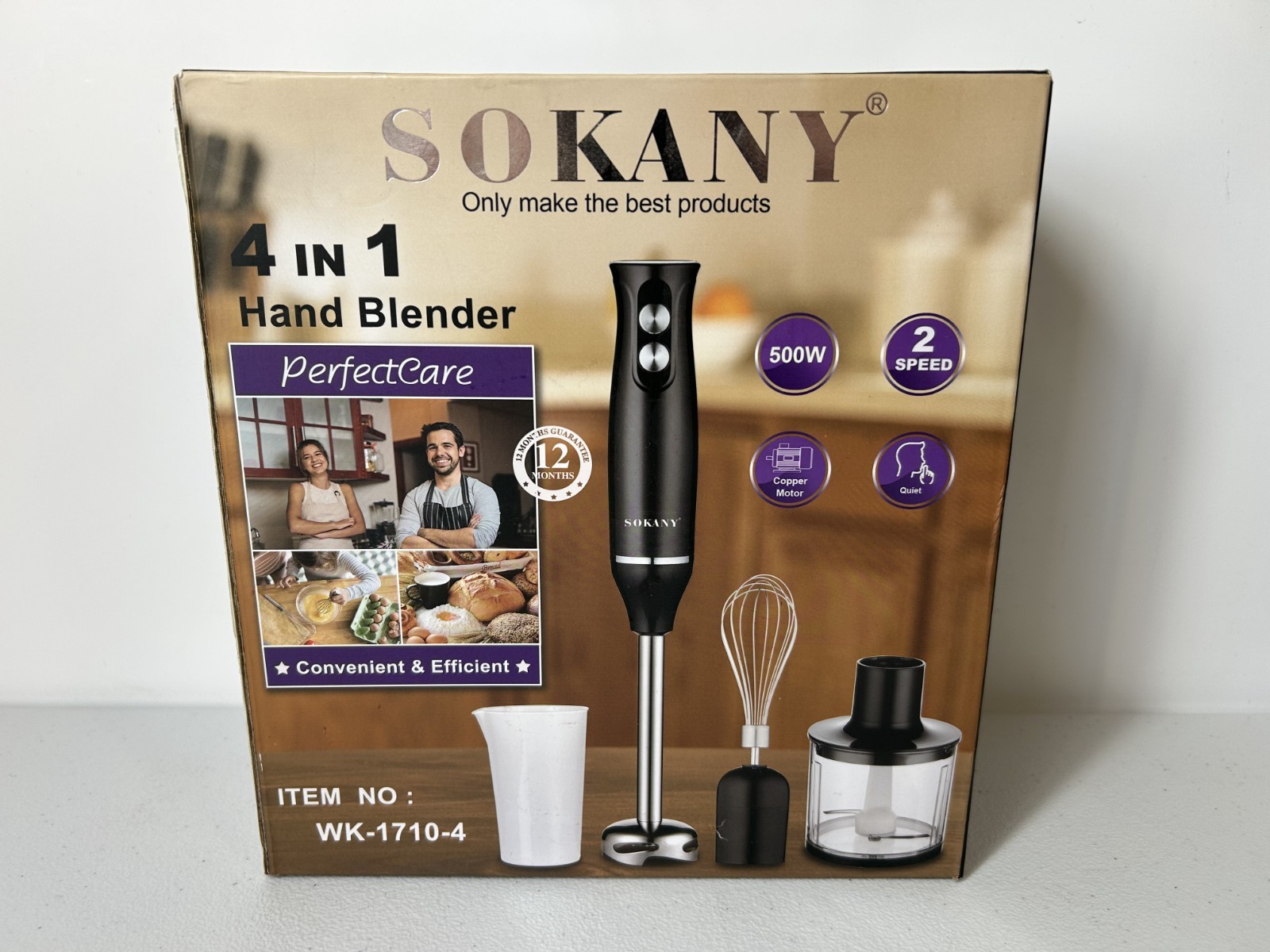 SOKANY 2-Speed 4-In-1 Electric Hand Blender 110V, 50/60HZ, 500W Model WK-1710-4