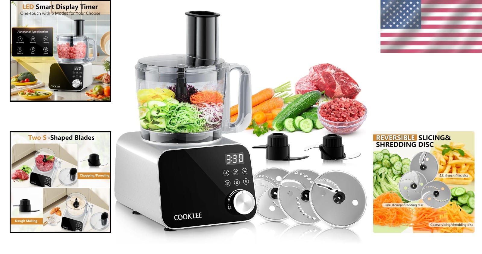 12-Cup Electric Food Processor: 600 Watts with Safety Lock & Touchpad Controls