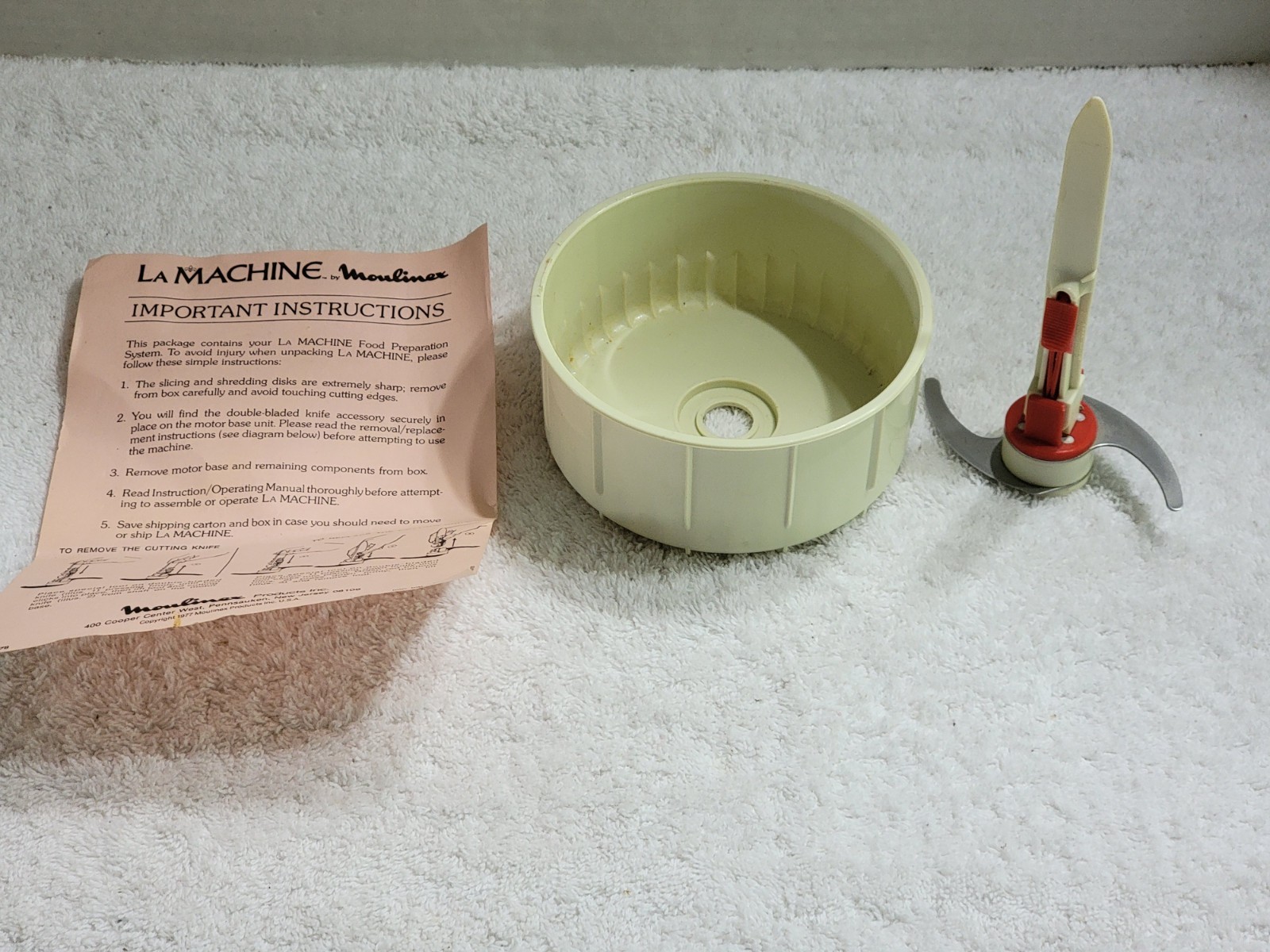 La Machine Moulinex 354 390 Bowl, Chopper Blade & Removal Knife / Tool Vintage