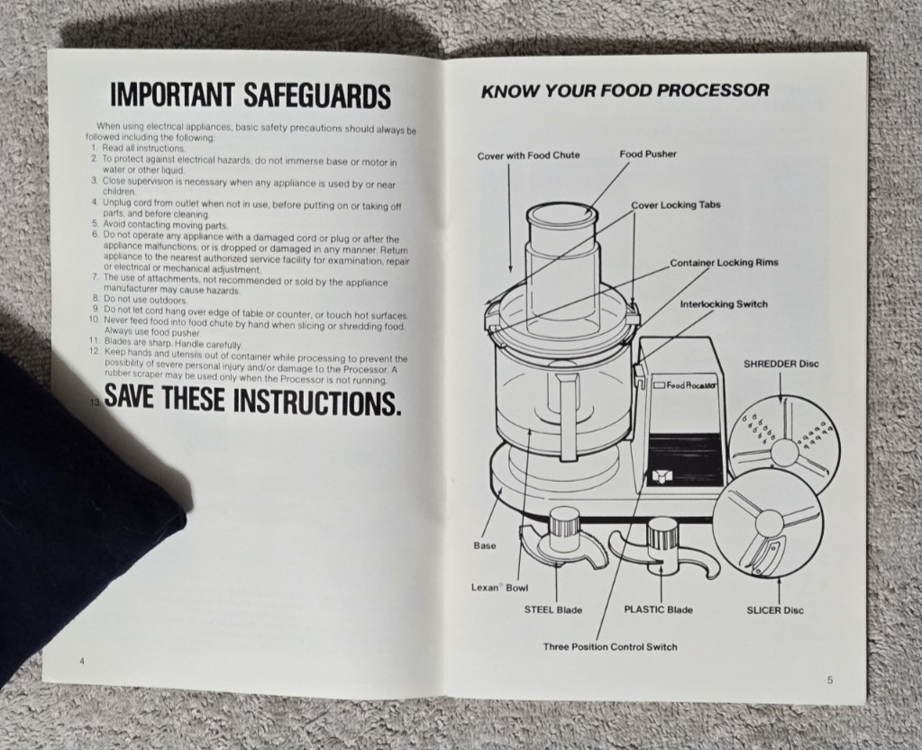 SEARS FOOD PROCESSOR MANUAL – 1977 – P/N: 3220-707-0000 – PLEASE LOOK AT PHOTOS