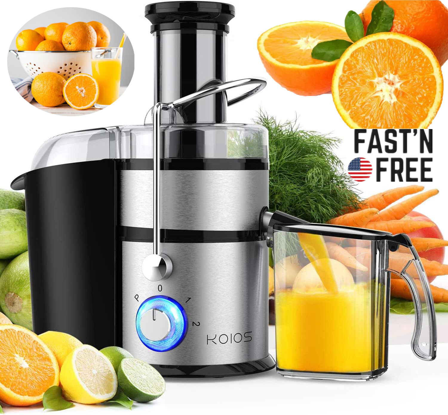 KOIOS Centrifugal Juicer Cold Press Extractor Fruit Vegetable Juice Maker 1200W