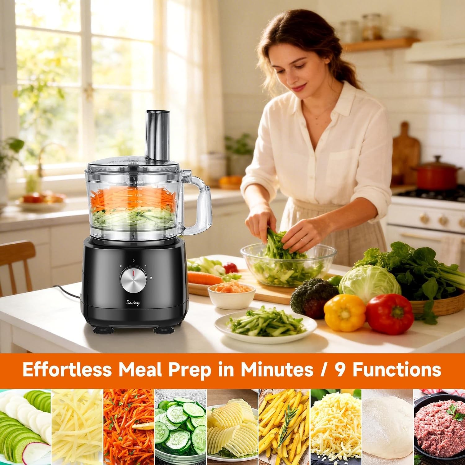 7-Cup Food Processor 9-Blade Storage Drawer Home