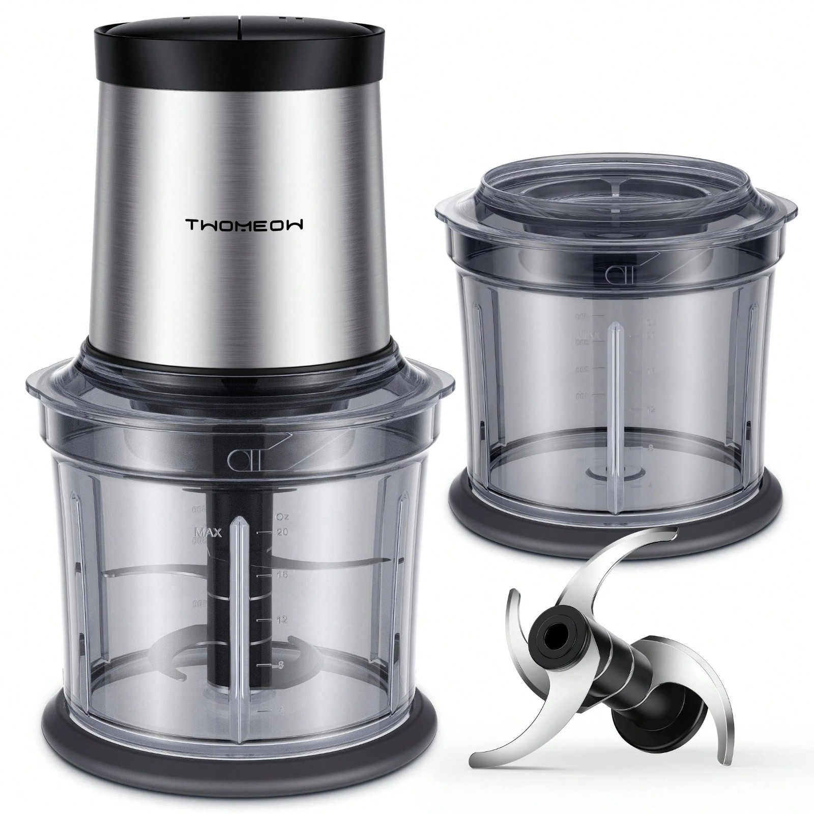 Powerful 4 Cup Electric Food Chopper Sleek 2 Bowl Meat Grinder Dicer and Process