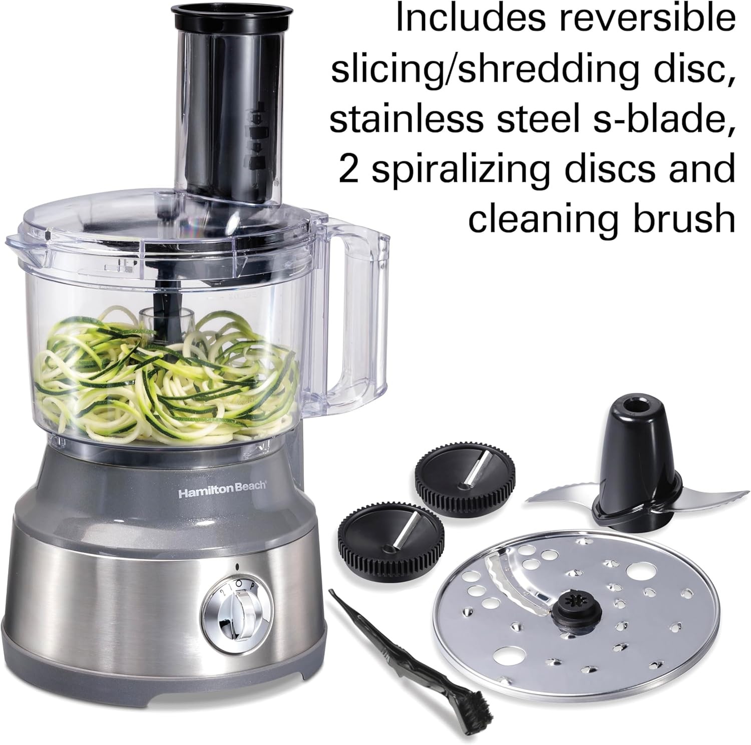 Hamilton Beach 10-Cup Food Processor & Veggie Chopper, Spiralizer, Grey