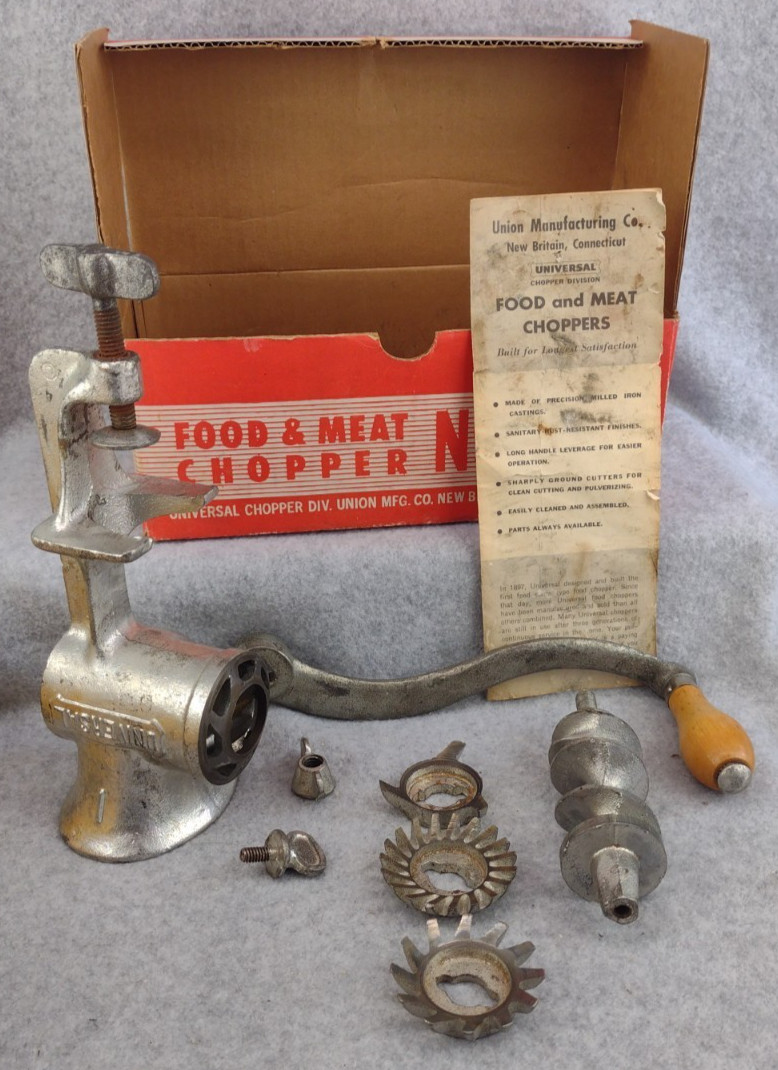 Vintage Universal Food & Meat Chopper Grinder No `1 Complete W/ Original Box
