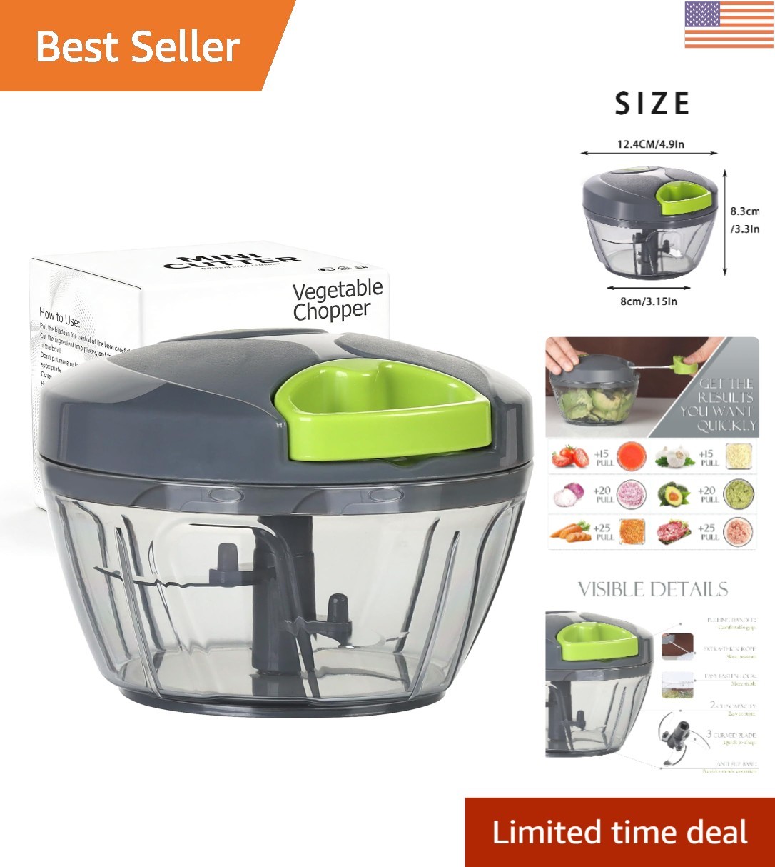500ml Manual Vegetable Chopper with Adjustable Speed – Quick & Easy Food Prep